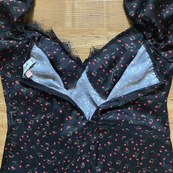 Y2K Koco & K London Sz 8 Black Poppy Gypsy Milkmaid Wench Mini Whimsigoth Dress - Picture 14 of 16